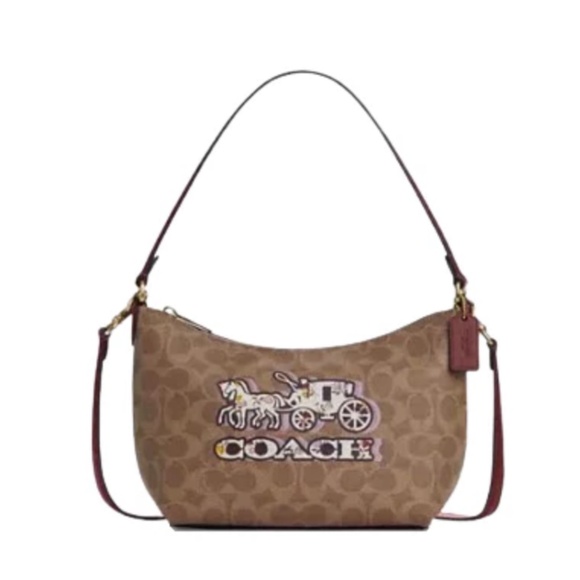 Coach Shoulder Bag Signature Canvas Leather Horse Carriage Print with Wallet